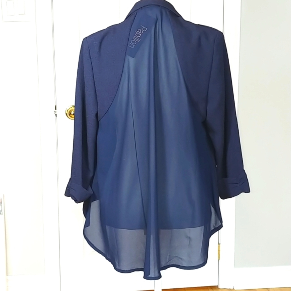 Sheer back Navy blazer, XL NWT Papillion